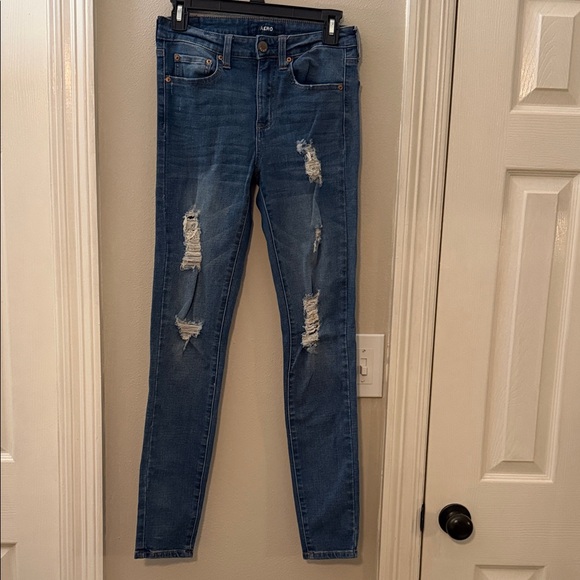 Aero High Rise Jeggings Distressed Denim Jeans 4 Long - Picture 1 of 5